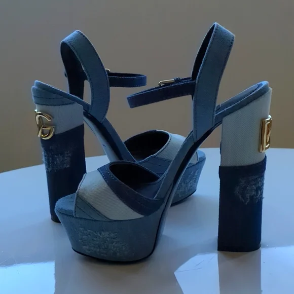 Dolce Gabbana Patchwork denim platform sandalsize 36.5